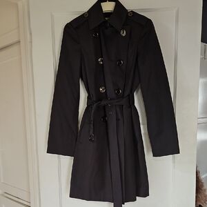 Elegant Dark Gray, Double-Breasted Women's Trench Coat- XS